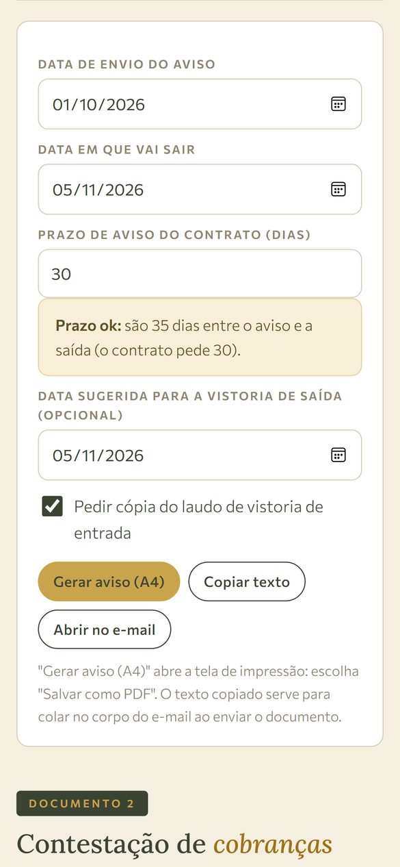Aviso de desocupação